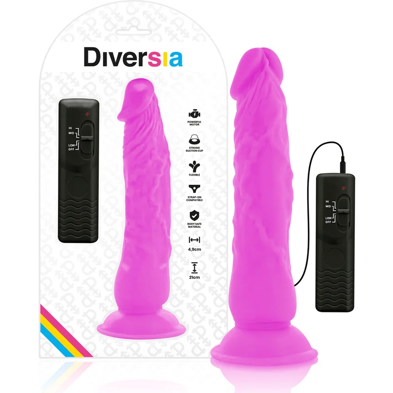 DIVERSIA - Dildo Flexible Con Vibracion Lila 21 Cm -O- 4.9 Cm- - Imagen 2