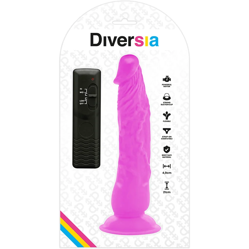 DIVERSIA - Dildo Flexible Con Vibracion Lila 21 Cm -O- 4.9 Cm- - Imagen 7