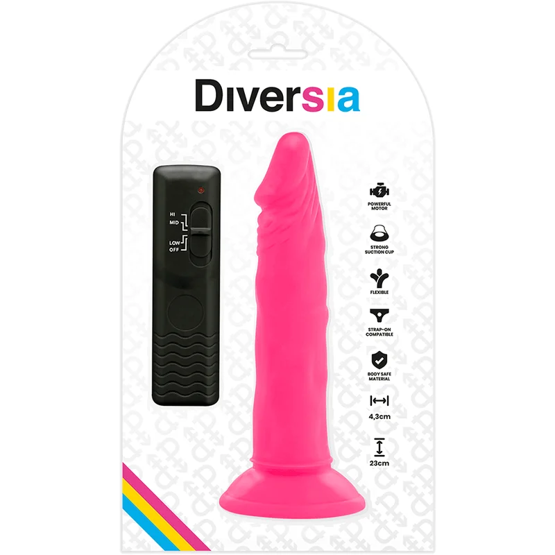 DIVERSIA - Dildo Flexible Con Vibracion Rosa 23 Cm -O- 4.3 Cm- - Imagen 7