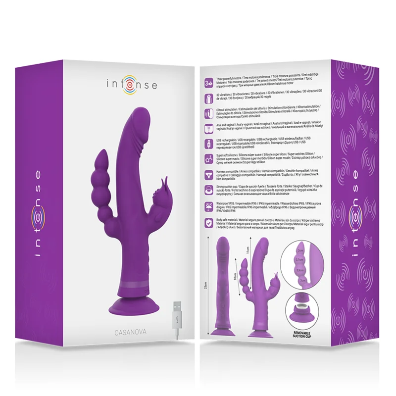 INTENSE - Casanova Vibrador Rabbit Silicona Triple Motor Morado - Imagen 7