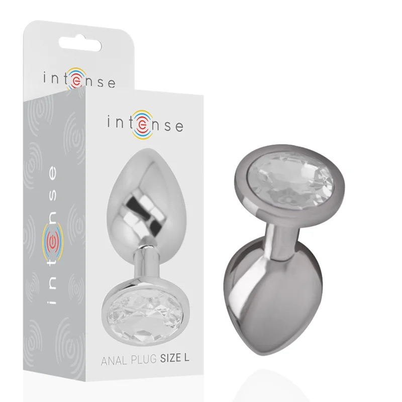 INTENSE - Plug Anal Metal Aluminio Con Cristal Plata Talla L