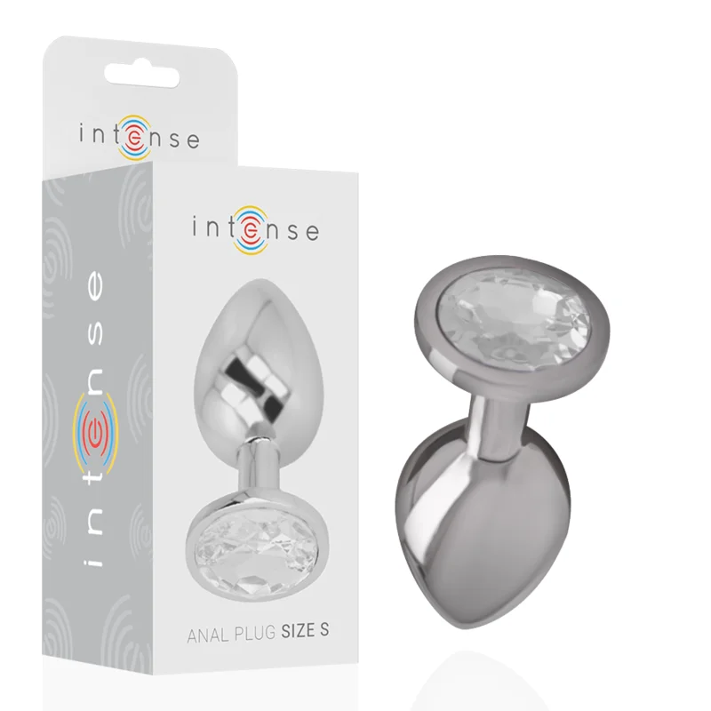 INTENSE - Plug Anal Metal Aluminio Con Cristal Plata Talla S