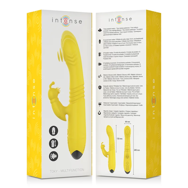 INTENSE - Toky Vibrador Multifunción Recargable Up & Down Con Estimulador De Clitoris Amarillo - Imagen 6