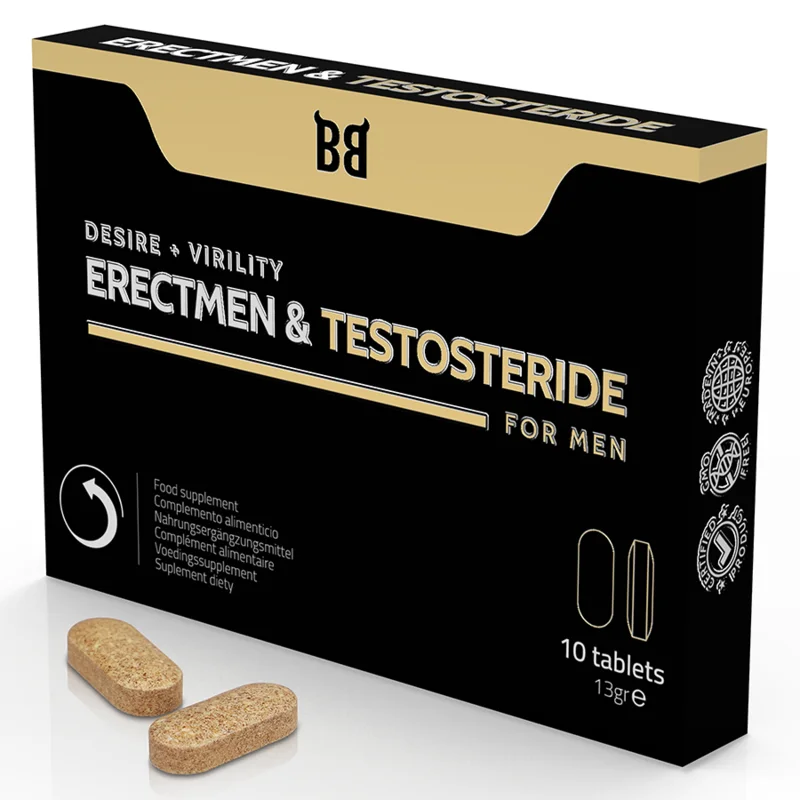 BLACK BULL - Erectmen & Testosteride Potencia Y Testosterona Para Hombre 10 Cápsulas
