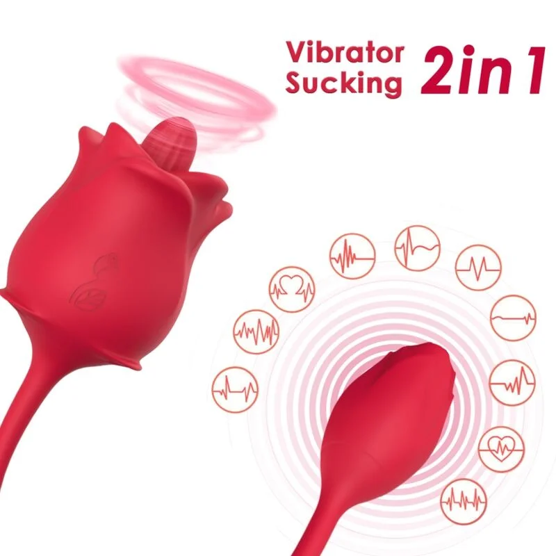 ARMONY - Rosa 2 En 1 Estimulador Succión & Vibrador 10 Modos Con Cola Rojo