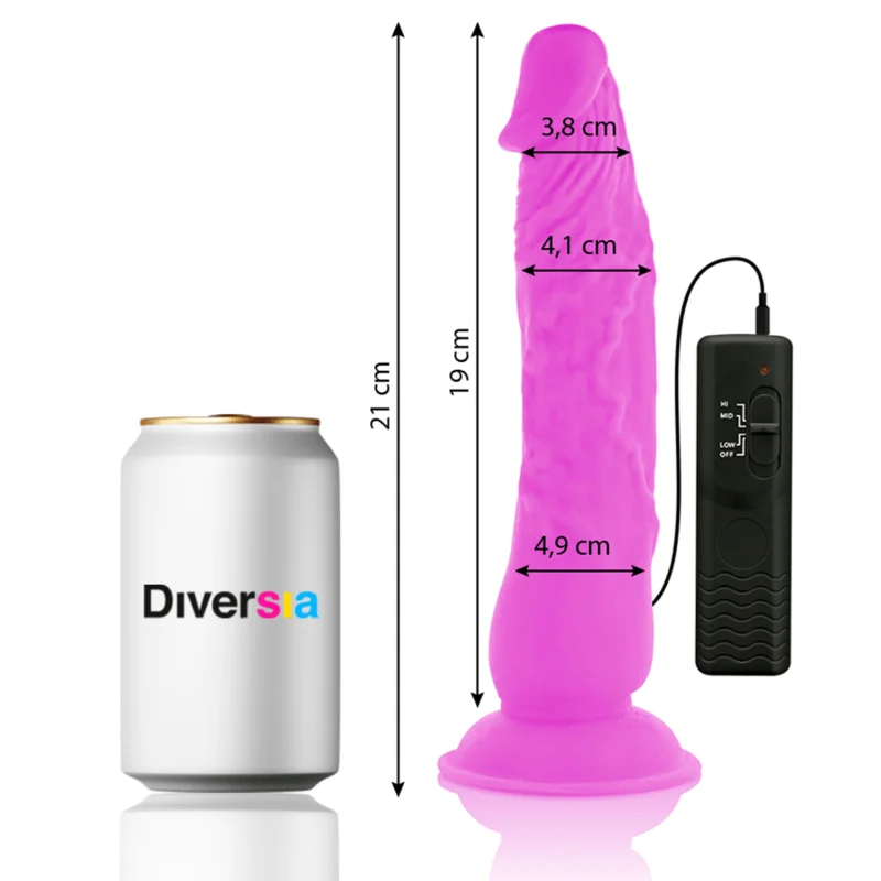 DIVERSIA - Dildo Flexible Con Vibracion Lila 21 Cm -O- 4.9 Cm-
