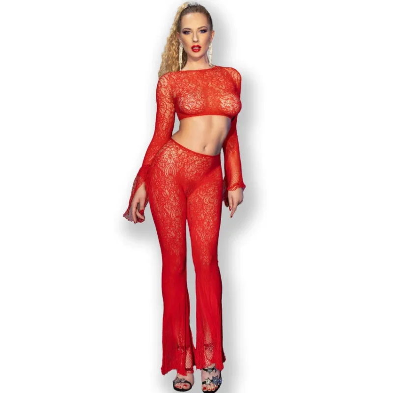 CHILIROSE - Cr 4648 Top & Pantalon Rojo S/L