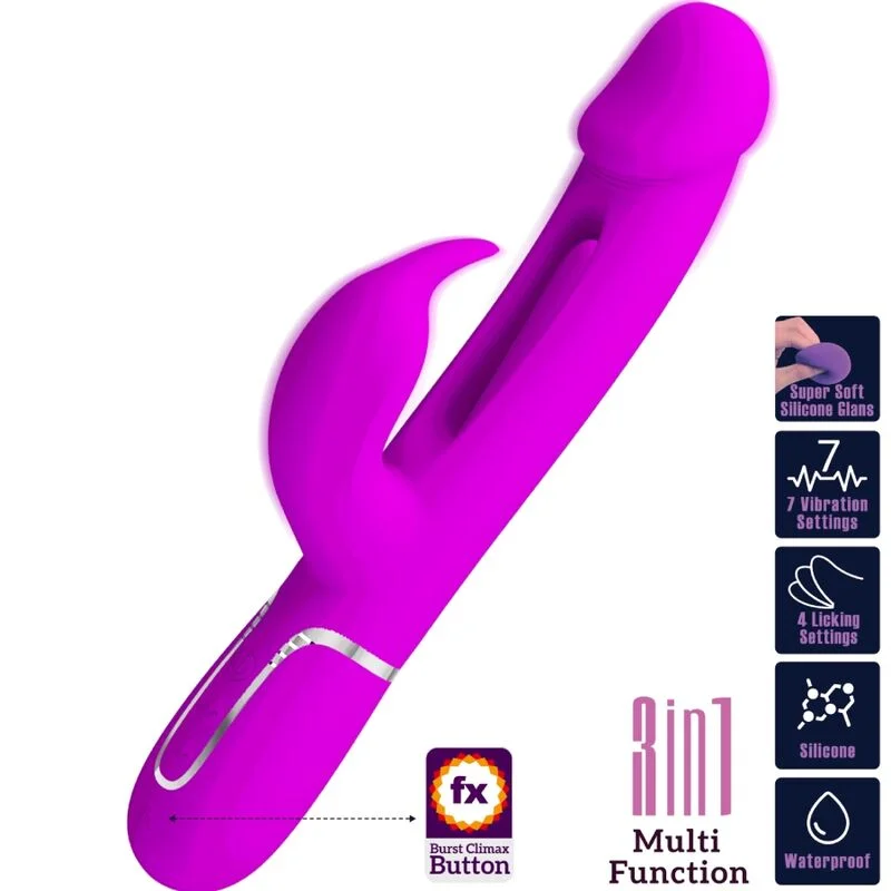 PRETTY LOVE - Kampas Vibrador Rabbit 3 En 1 Multifunción Con Lengua Fucsia - Imagen 11