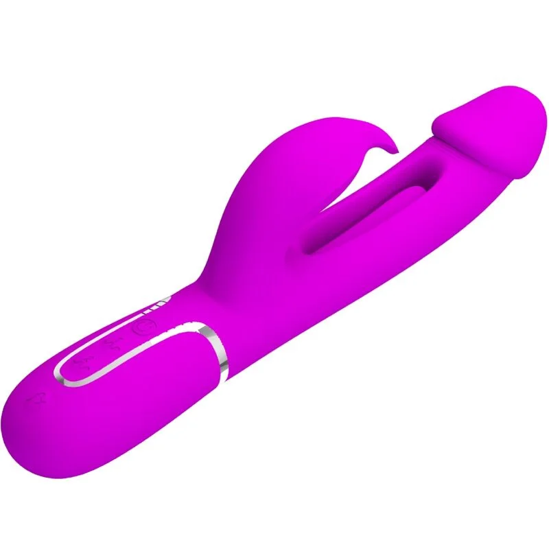 PRETTY LOVE - Kampas Vibrador Rabbit 3 En 1 Multifunción Con Lengua Fucsia - Imagen 4