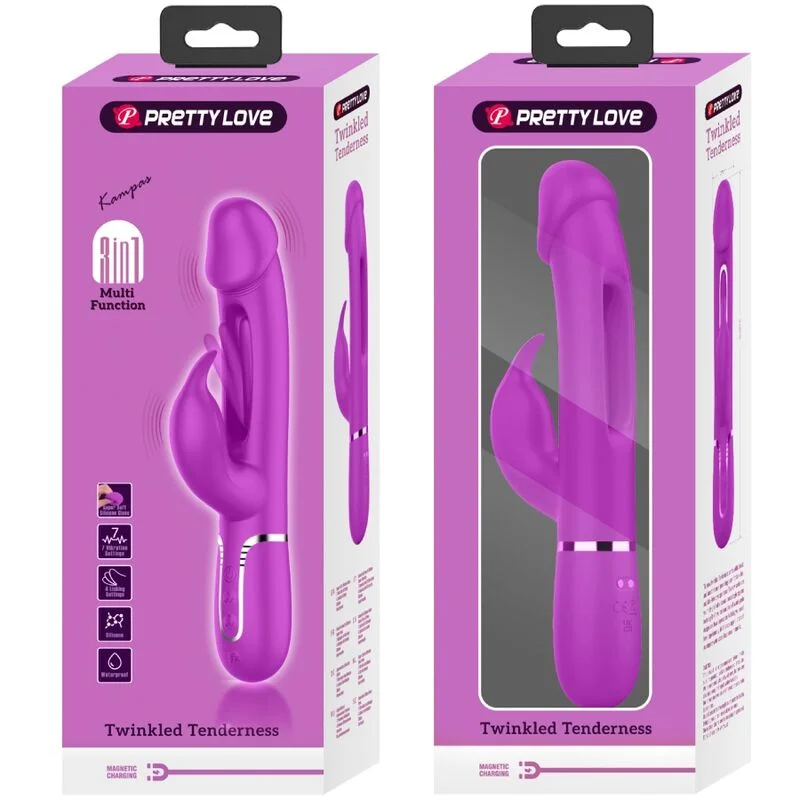 PRETTY LOVE - Kampas Vibrador Rabbit 3 En 1 Multifunción Con Lengua Fucsia - Imagen 12