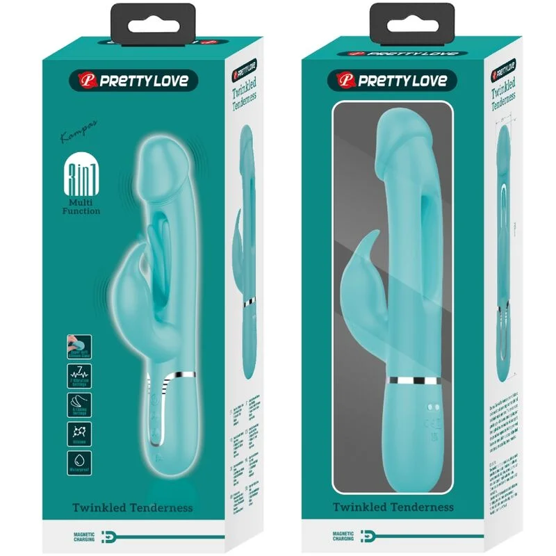 PRETTY LOVE - Kampas Vibrador Rabbit 3 En 1 Multifunción Con Lengua Verde Agua - Imagen 12