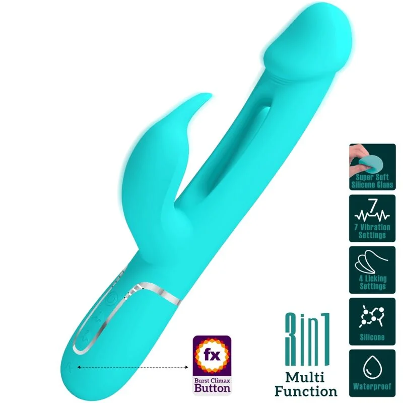 PRETTY LOVE - Kampas Vibrador Rabbit 3 En 1 Multifunción Con Lengua Verde Agua - Imagen 11