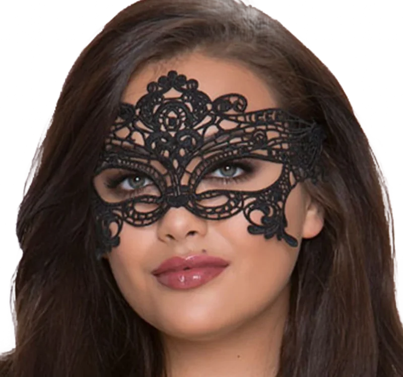 QUEEN LINGERIE - Antifaz De Encaje Ancho Negro