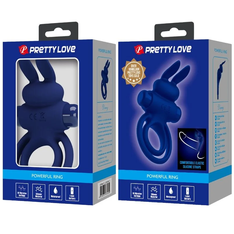 PRETTY LOVE - Darey Doble Anillo Vibrador Rabbit Azul - Imagen 10