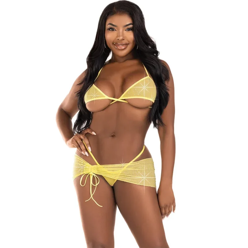 LEG AVENUE - Set Tres Piezas Diamantes Amarillo S/M