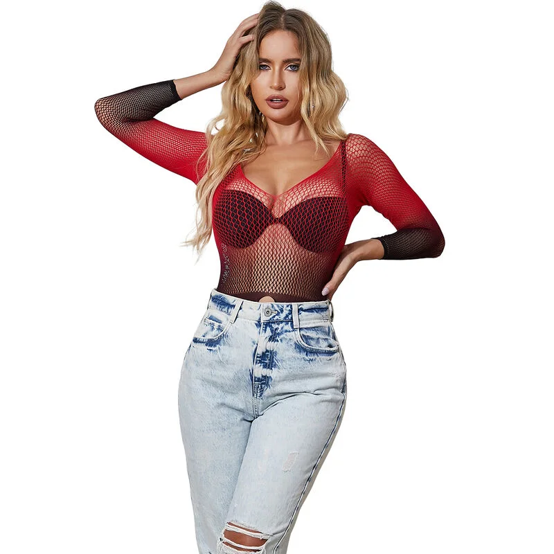 SUBBLIME - 952259 Vestido De Rejilla Elstico Manga Larga Degradado Rojo Y Negro Talla Única - Imagen 7