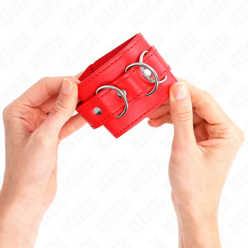 KINK - Muñequeras Con 3 Anillas En D Ajustable Rojo 17.5-25 Cm X 6 Cm-- - Imagen 4