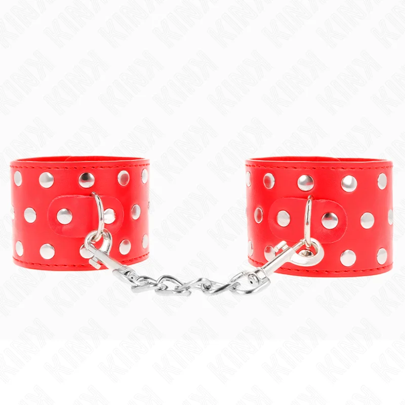 KINK - Muñequeras Con Cierre A Presión Lleno De Tachuelas Ajustable Rojo 19-24 Cm X 5.5 Cm--
