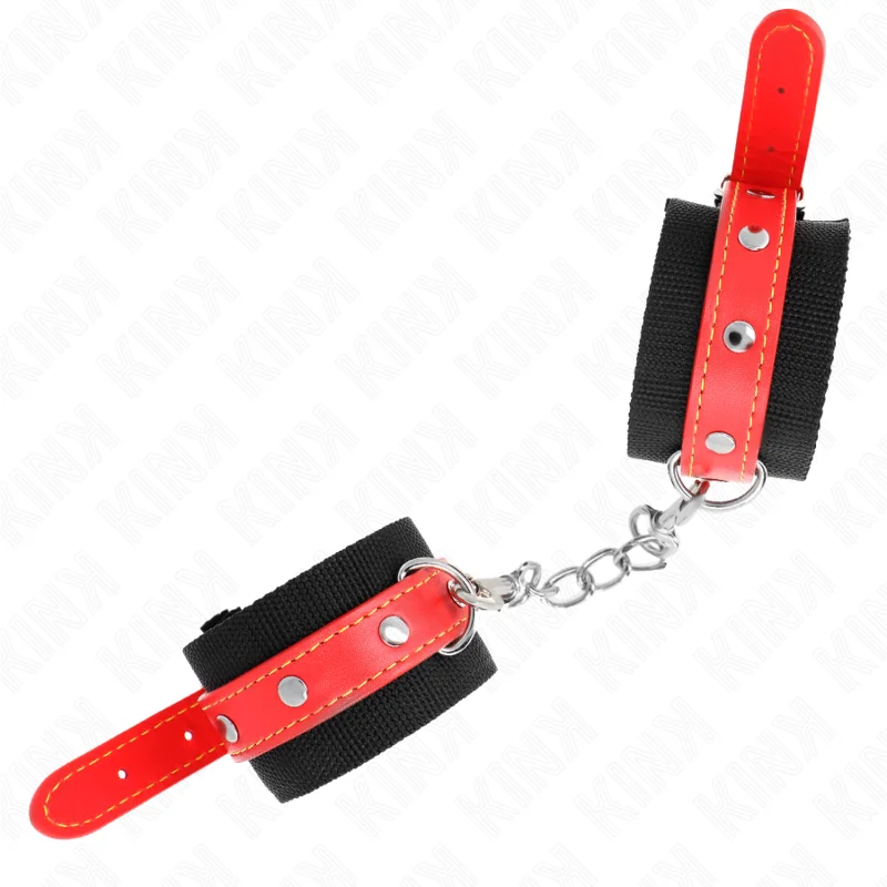 KINK - Muñequeras De Nylon Negro Con Correa Polipiel Rojo Ajustable 19-24 Cm X 5.5 Cm-- - Imagen 3
