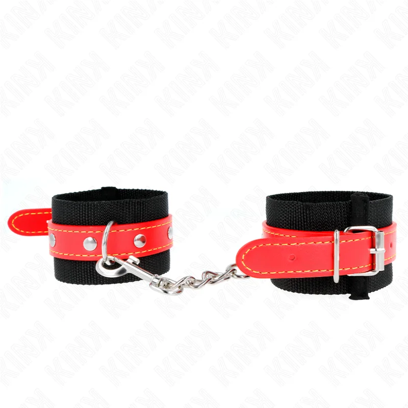 KINK - Muñequeras De Nylon Negro Con Correa Polipiel Rojo Ajustable 19-24 Cm X 5.5 Cm--