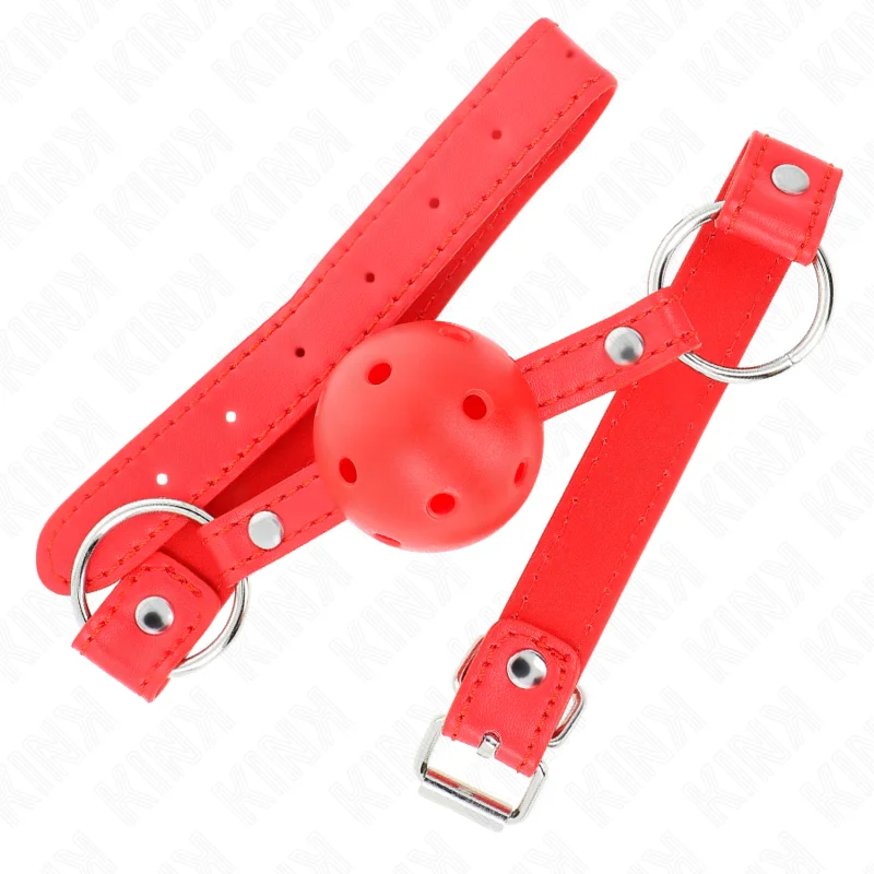 KINK - Mordaza De Bola 4 Cm Transpirable Con Doble Remache Modelo 1 Rojo 62 X 2.5 Cm Ajustable 42-58 Cm-- - Imagen 3