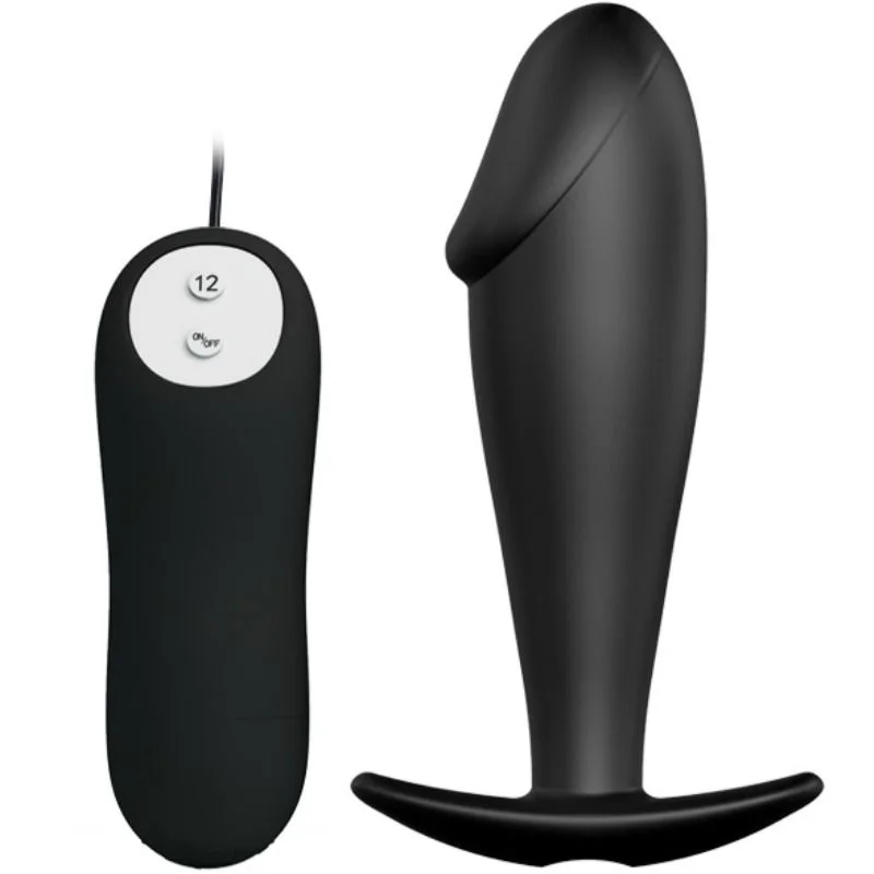 PRETTY LOVE - Plug Anal Silicona Forma Pene Y 12 Modos Vibracion Negro