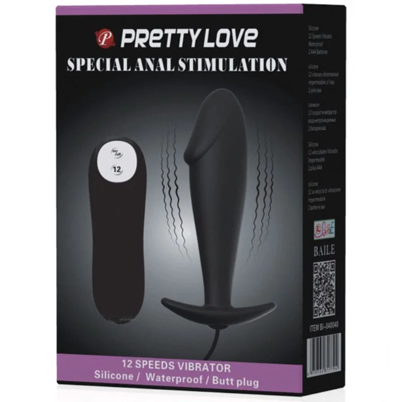 PRETTY LOVE - Plug Anal Silicona Forma Pene Y 12 Modos Vibracion Negro - Imagen 8