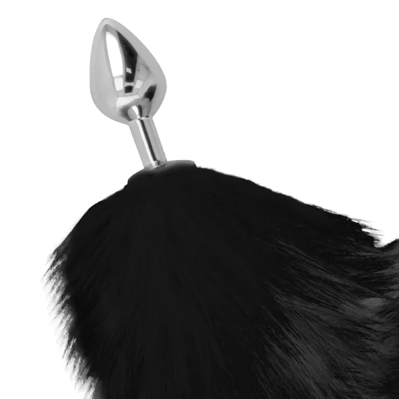 DARKNESS - Plug Anal Silver 8 Cm Con Cola Negro - Imagen 4