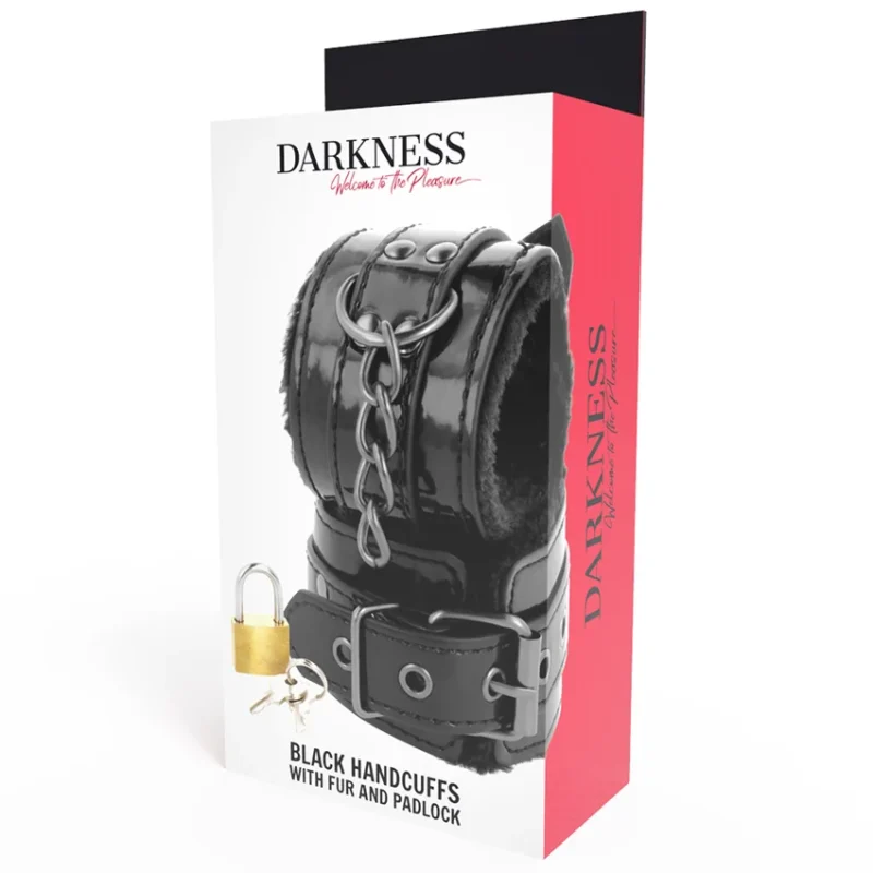 DARKNESS - Esposas Cuero Ajustables Manos Negro Con Candado - Imagen 7