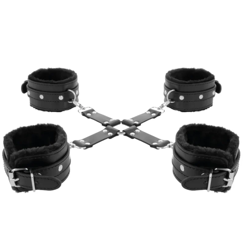 DARKNESS - Esposas De Cuero Para Pies Y Manos Negro - Imagen 6