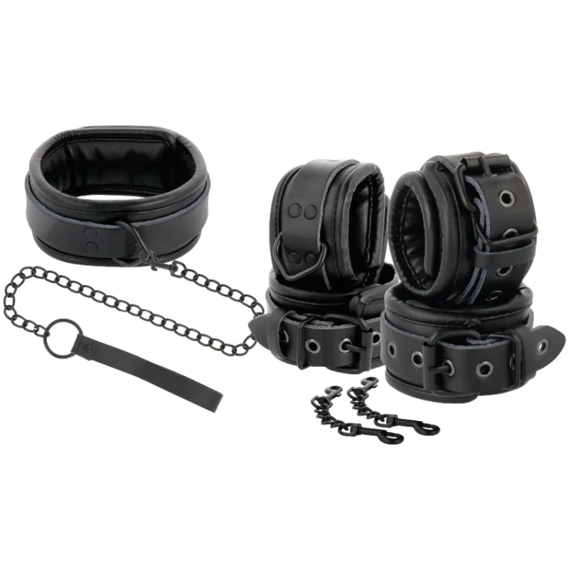 DARKNESS - Esposas Y Collar De Cuero Negro - Imagen 3
