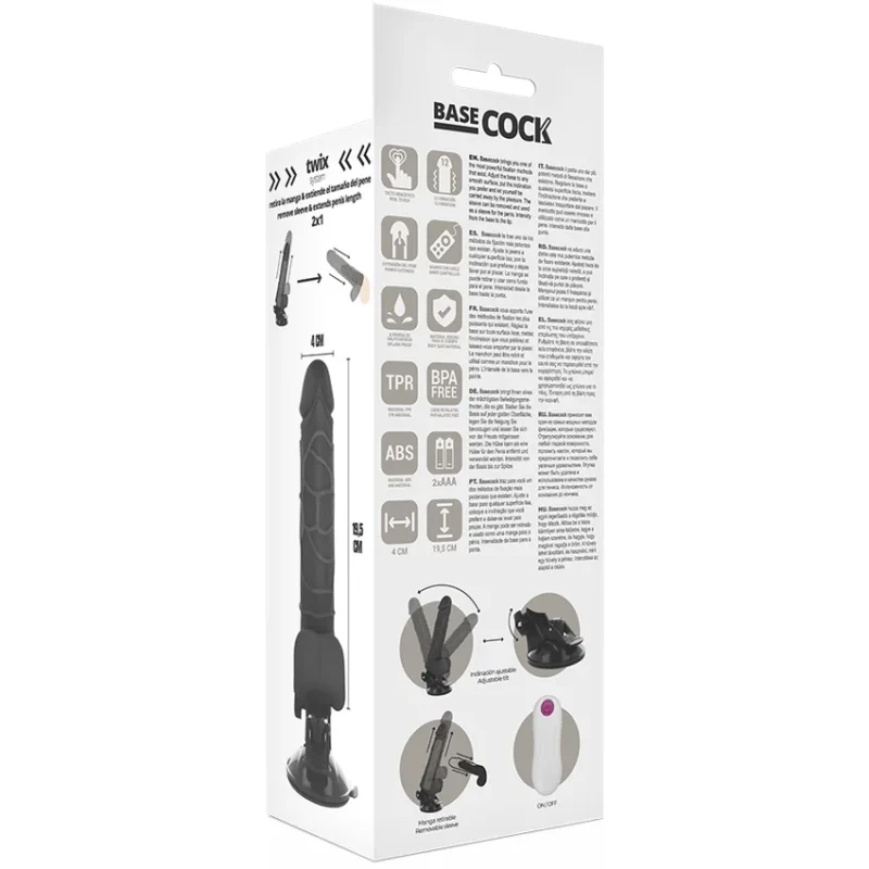 BASECOCK - Vibrador Realistico Control Remoto Negro Con Testiculos 19.5 Cm -O- 4 Cm- - Imagen 6