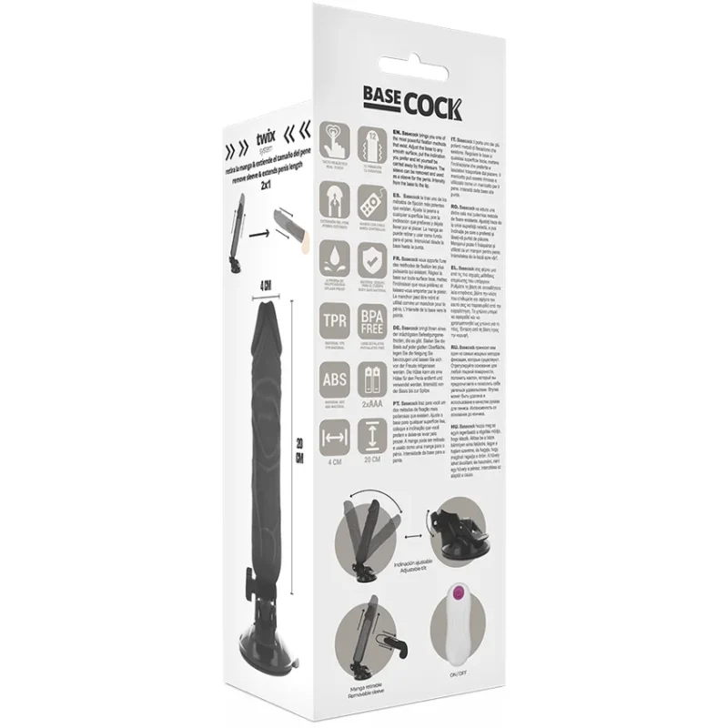 BASECOCK - Vibrador Realistico Control Remoto Negro 20 Cm -O- 4 Cm- - Imagen 6