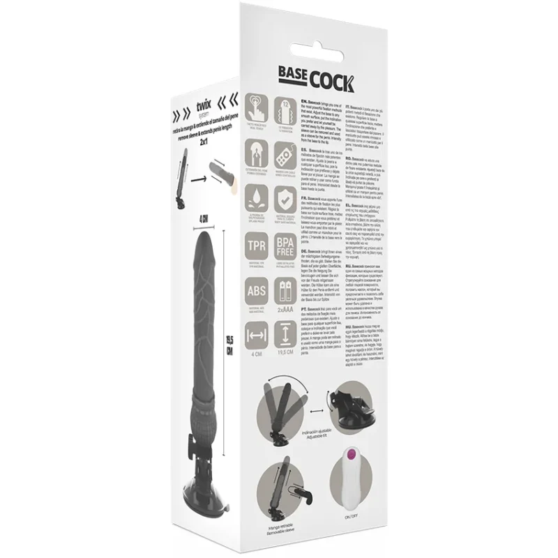 BASECOCK - Vibrador Realistico Control Remoto Negro 19.5 Cm -O- 4 Cm- - Imagen 6