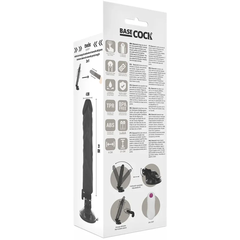 BASECOCK - Vibrador Realistico Control Remoto Negro 21 Cm -O- 4 Cm- - Imagen 5