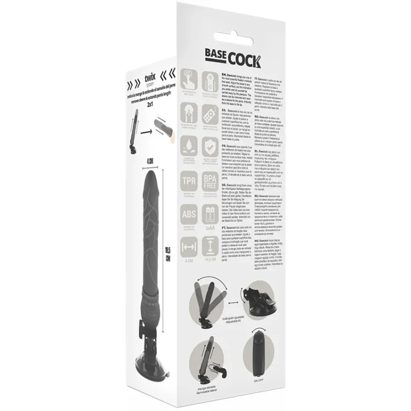 BASECOCK - Vibrador Realistico Control Remoto Negro 19.5 Cm -O- 4 Cm- - Imagen 6