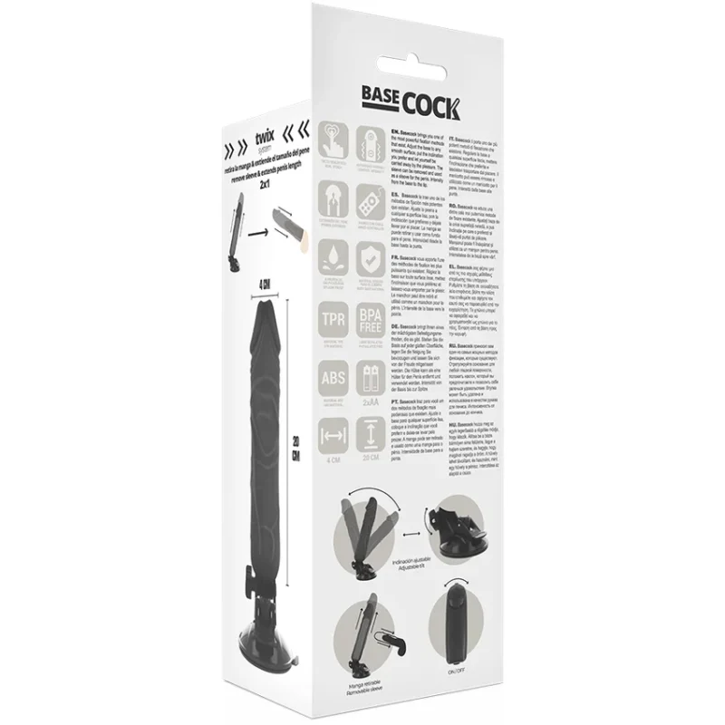 BASECOCK - Vibrador Realistico Control Remoto Negro 20 Cm -O- 4 Cm- - Imagen 6