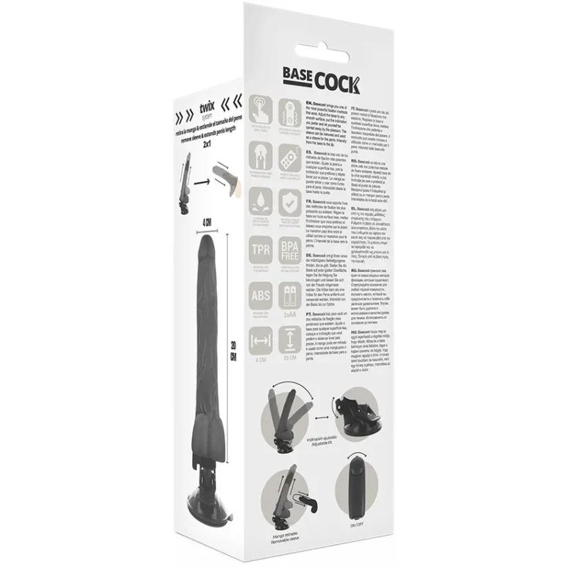 BASECOCK - Vibrador Realistico Control Remoto Negro Con Testiculos 20 Cm -O- 4 Cm- - Imagen 6