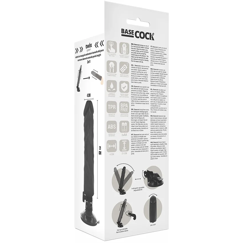 BASECOCK - Vibrador Realistico Control Remoto Negro 21 Cm -O- 4 Cm- - Imagen 6