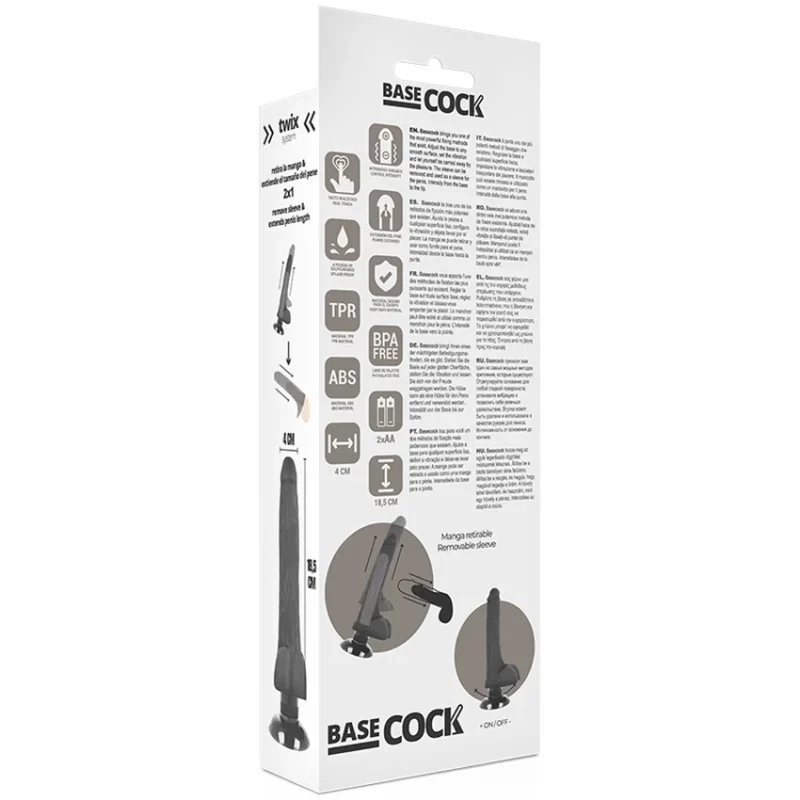 BASECOCK - Vibrador Realistico 2-1 Negro 18.5 Cm -O- 4 Cm - Imagen 7