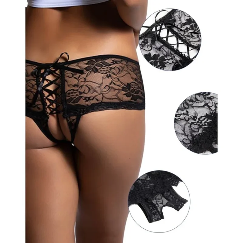 QUEEN LINGERIE - Panties De Encaje Floral Abertura Trasera S/M - Imagen 4