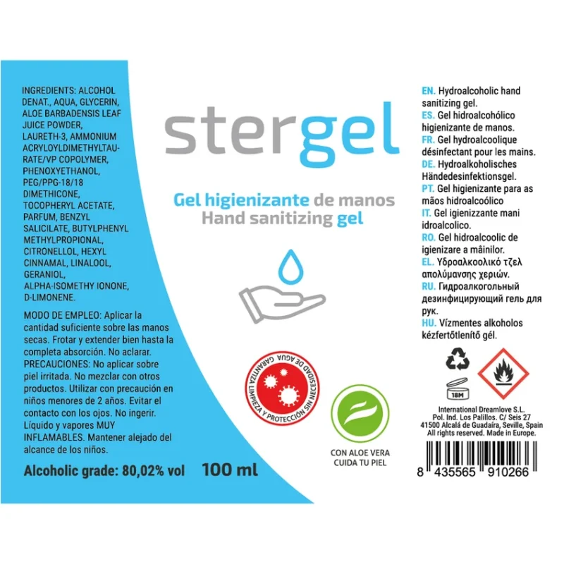 STERGEL - Gel Hidroalcohólico Higienizante De Manos Aloe Vera 100ml - Imagen 4