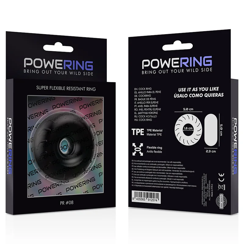 POWERING - Super Flexible Y Resistente Anillo Pene 5cm Pr08 Negro - Imagen 11