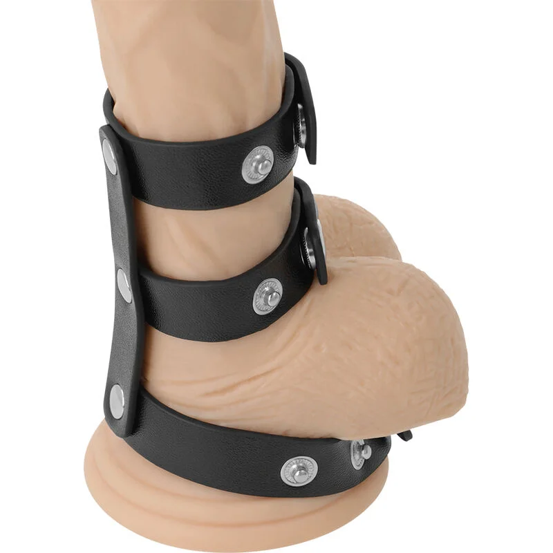DARKNESS - Anillo Doble Pene Y Testiculos Ajustable Leather - Imagen 5